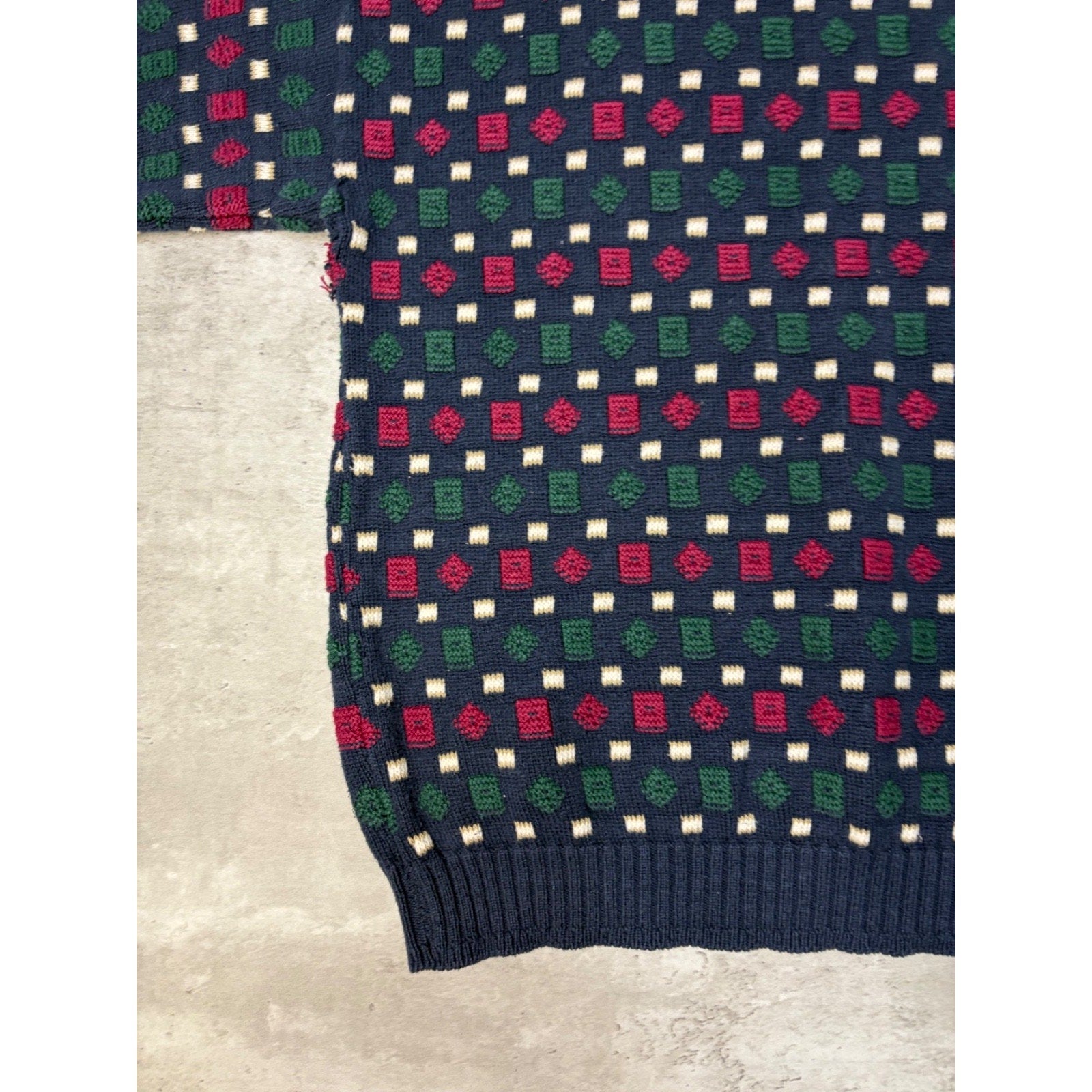Vintage 90s Geometric Pattern Print Pullover Ribbed Knit Sweater Size Large