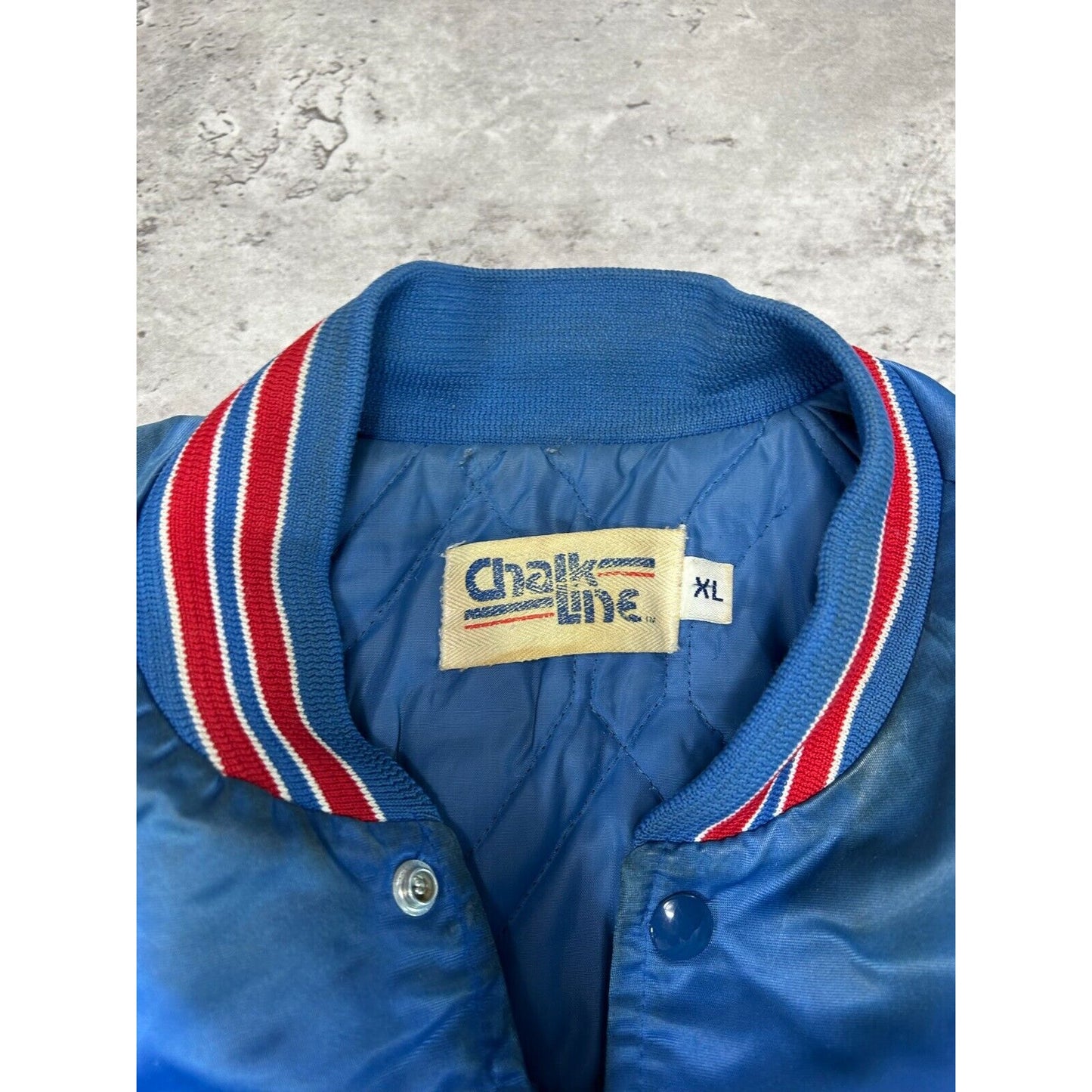 Vintage 80s New York Giants NFL Football Chalk Line Satin Bomber Jacket Size XL