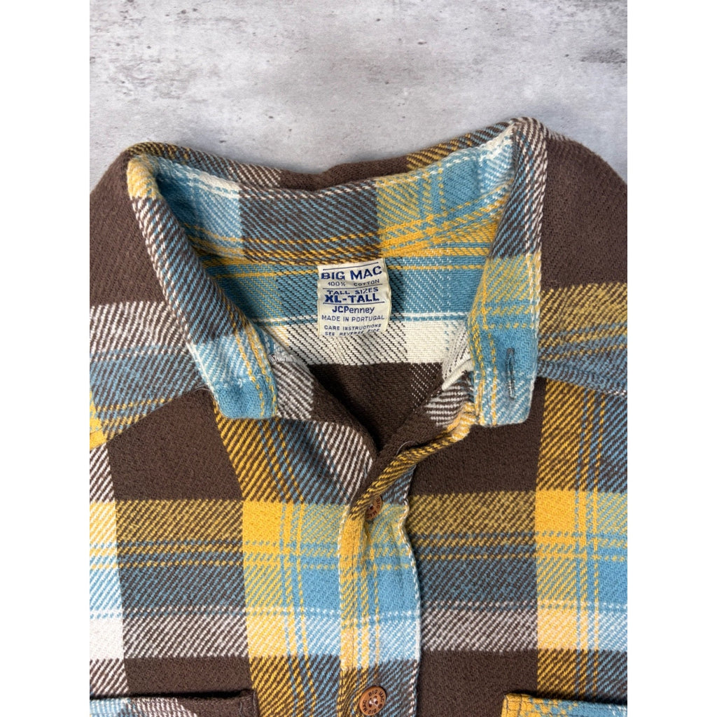 VTG 80s Big Mac Plaid Double Pocket Flannel Long Sleeve Button Up Shirt Size XLT