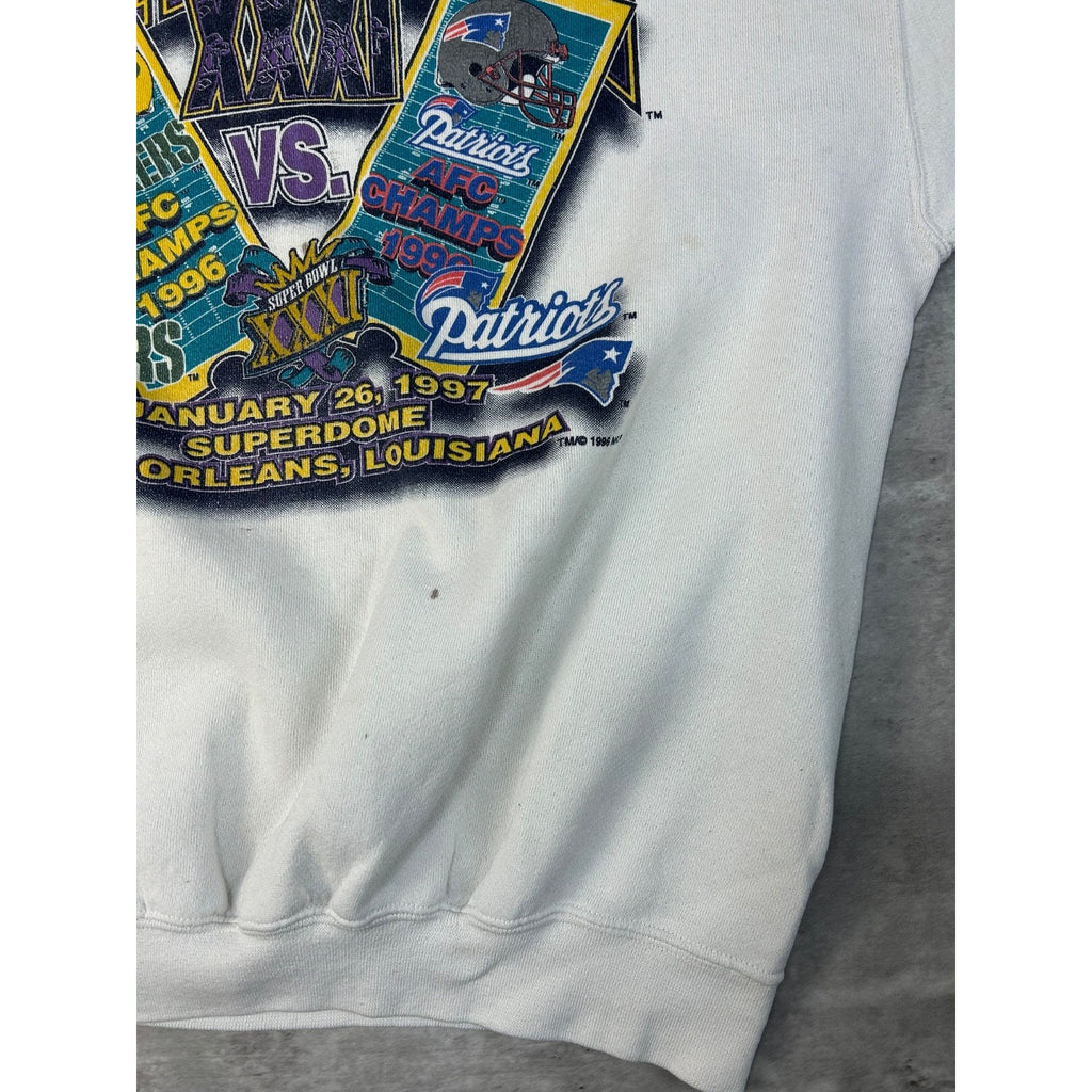 Vintage 1997 Packers Vs Patriots NFL Super Bowl XXXI Graphic Sweatshirt Size XL