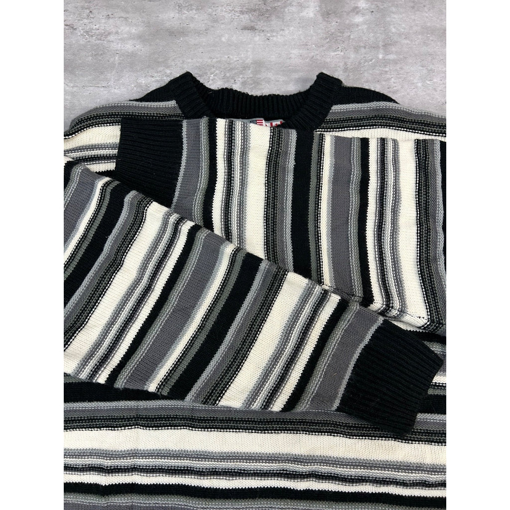 Vintage 90s 212 NYC Striped Pullover Ribbed Knit Sweater Size XL