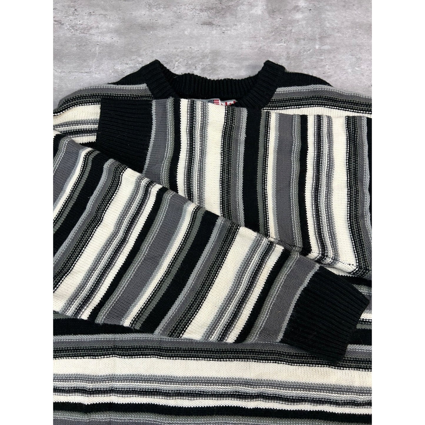 Vintage 90s 212 NYC Striped Pullover Ribbed Knit Sweater Size XL