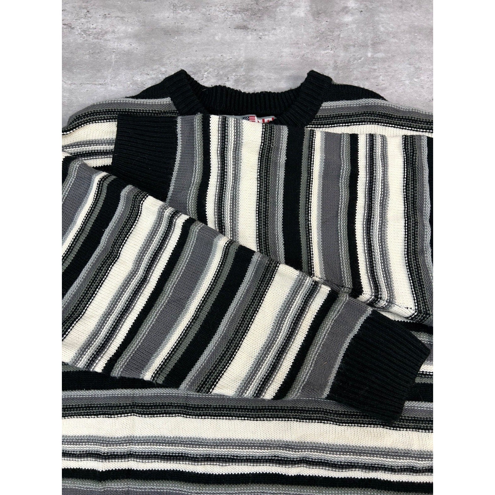 Vintage 90s 212 NYC Striped Pullover Ribbed Knit Sweater Size XL