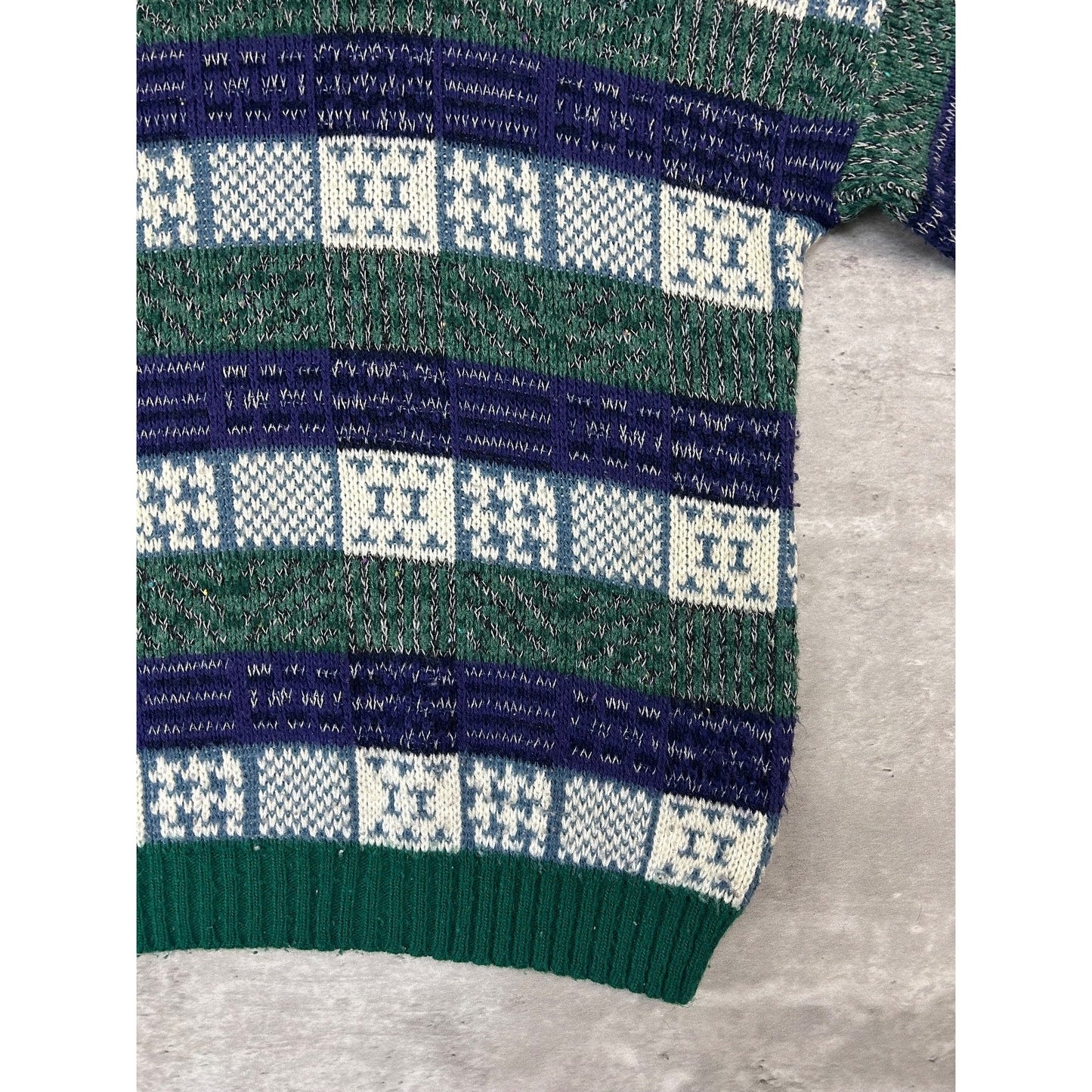 Vintage 90s Checkered Striped Print Pullover Knit Sweater Size Large