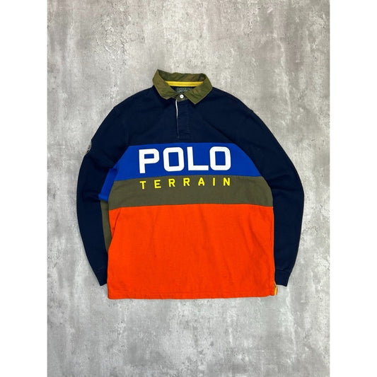 Vintage 90s Polo Country Polo Terrain Spellout 1/4 Button Rugby Shirt Size Large