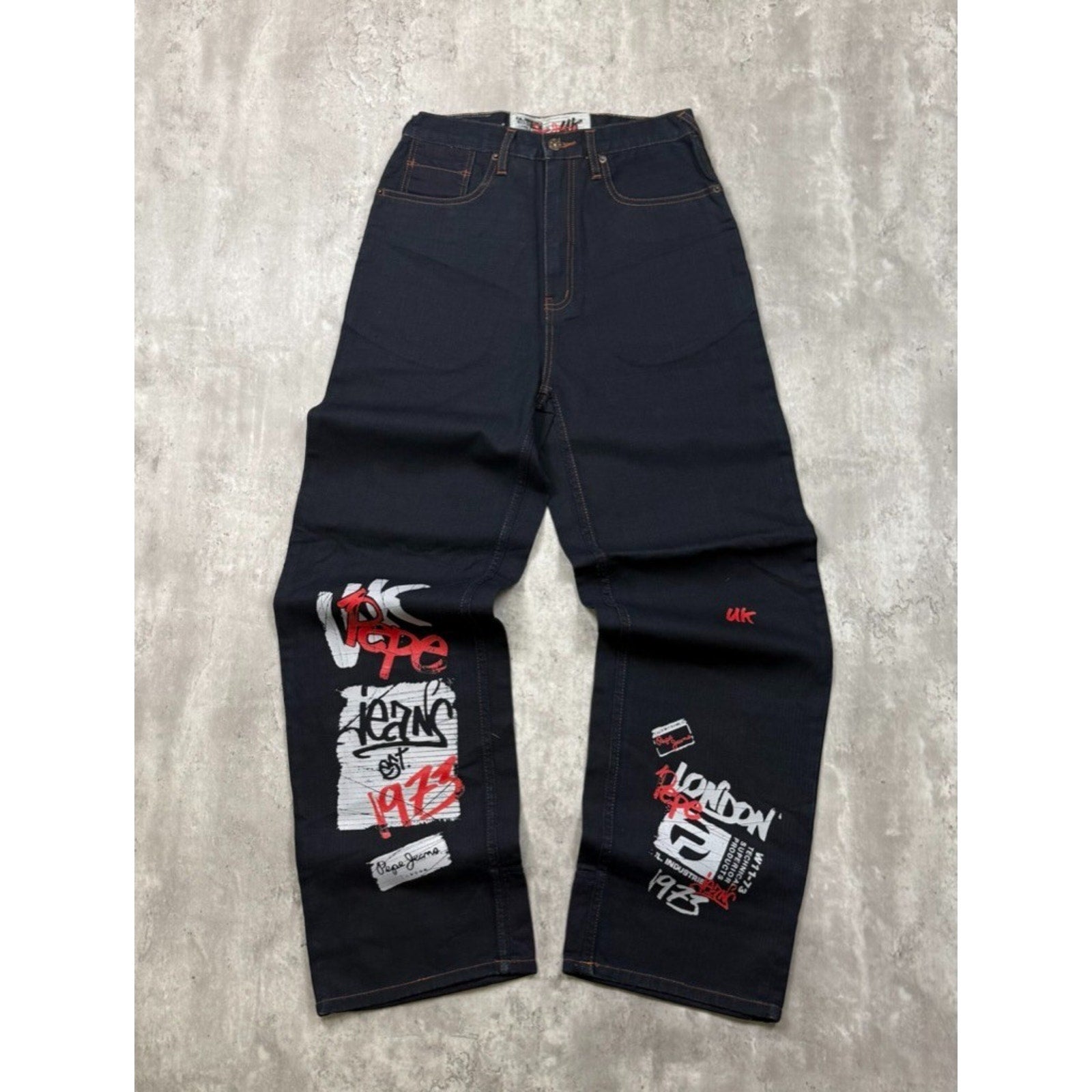 Vintage Y2K Womens Pepe Jeans Graffiti Graphic Dark Wash Denim Pants