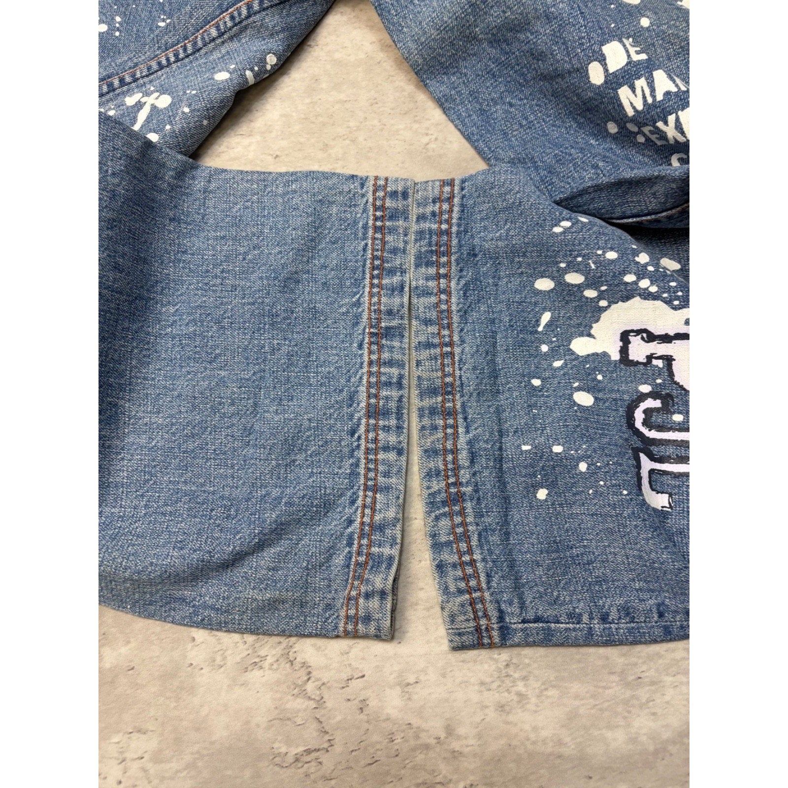Vintage Y2K Pepe Jeans Paint Splatter Spellout Medium Wash Denim Pants Sz 38x33