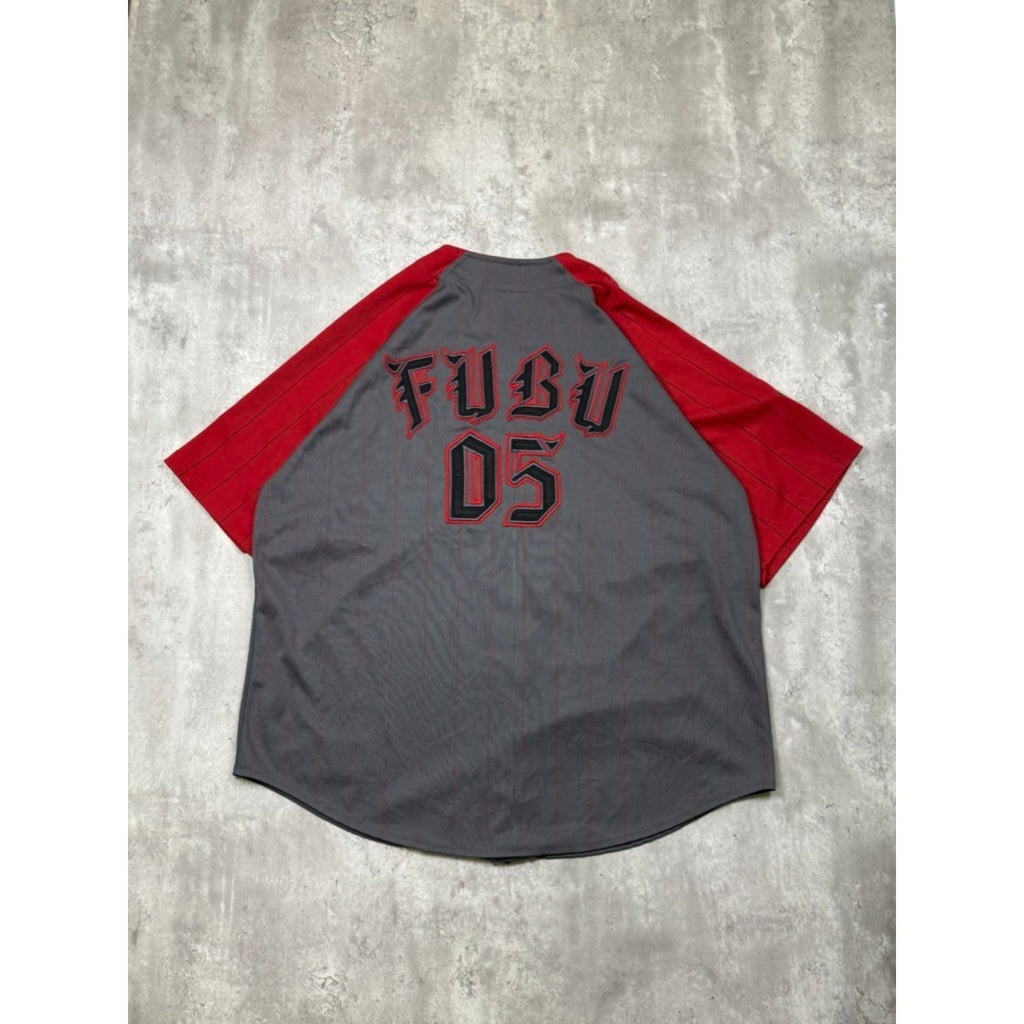Vintage Y2K Fubu Stitched Logo Pinstripe Baseball Jersey Size 2XL