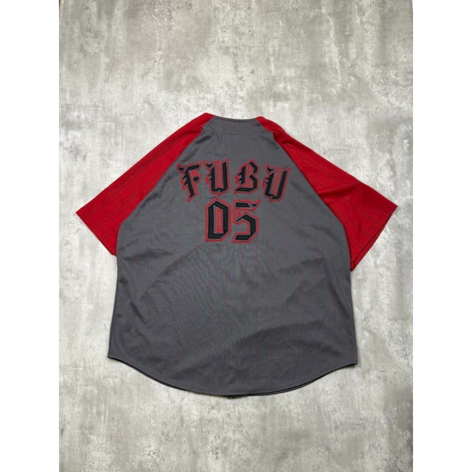 Vintage Y2K Fubu Stitched Logo Pinstripe Baseball Jersey Size 2XL