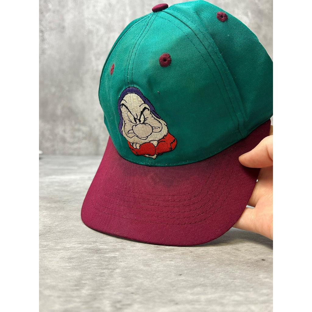Vintage 90s Disney Grumpy Dwarf Embroidered Cartoon Snapback Hat YOUTH OSFA