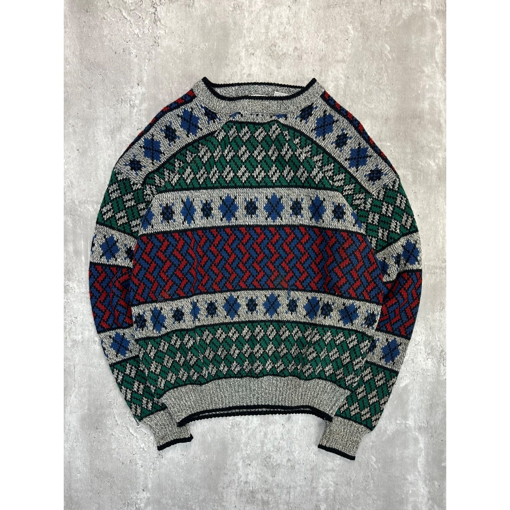 Vintage 90s Van Heusen Hennessy Abstract Patter Knit Sweater Size LT