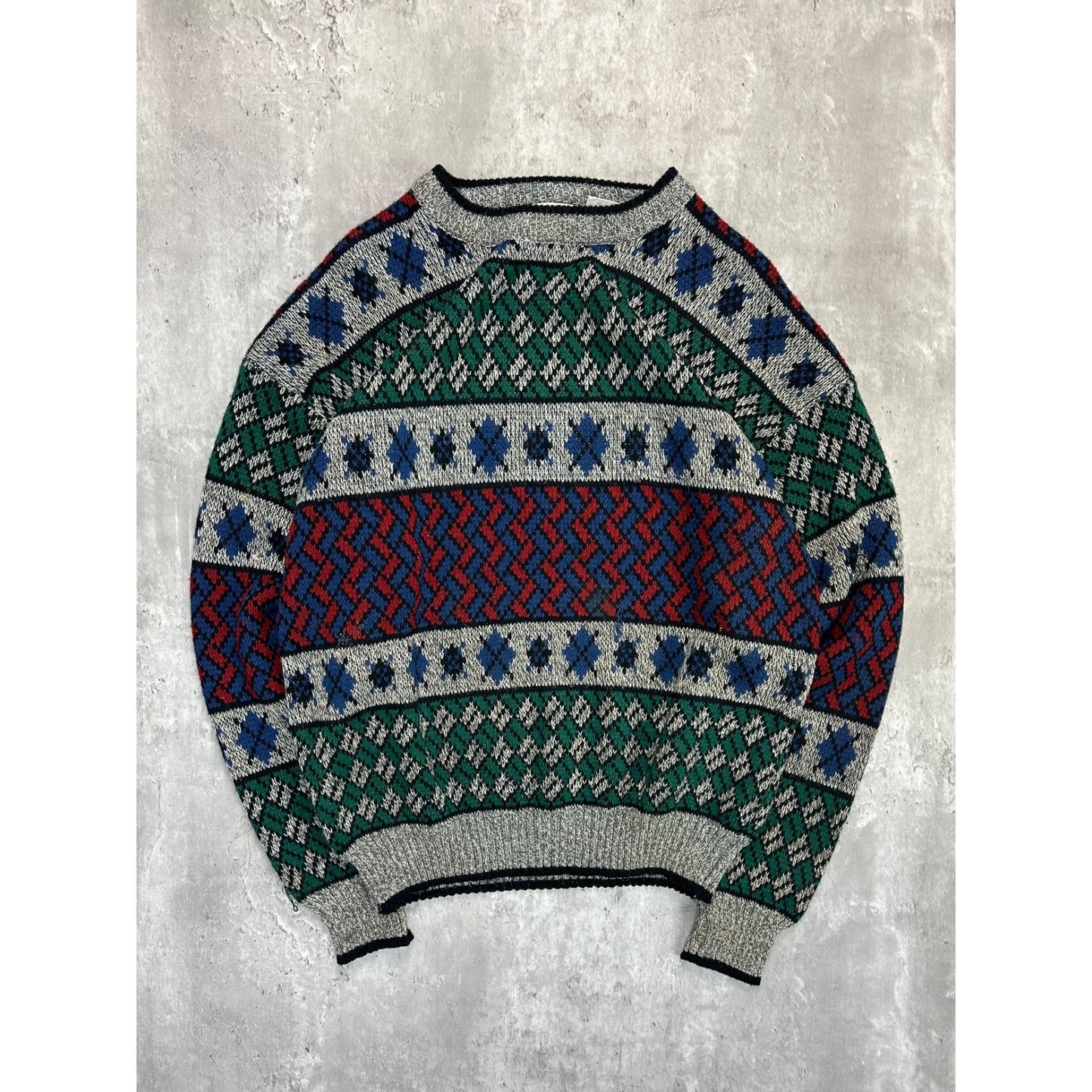 Vintage 90s Van Heusen Hennessy Abstract Patter Knit Sweater Size LT