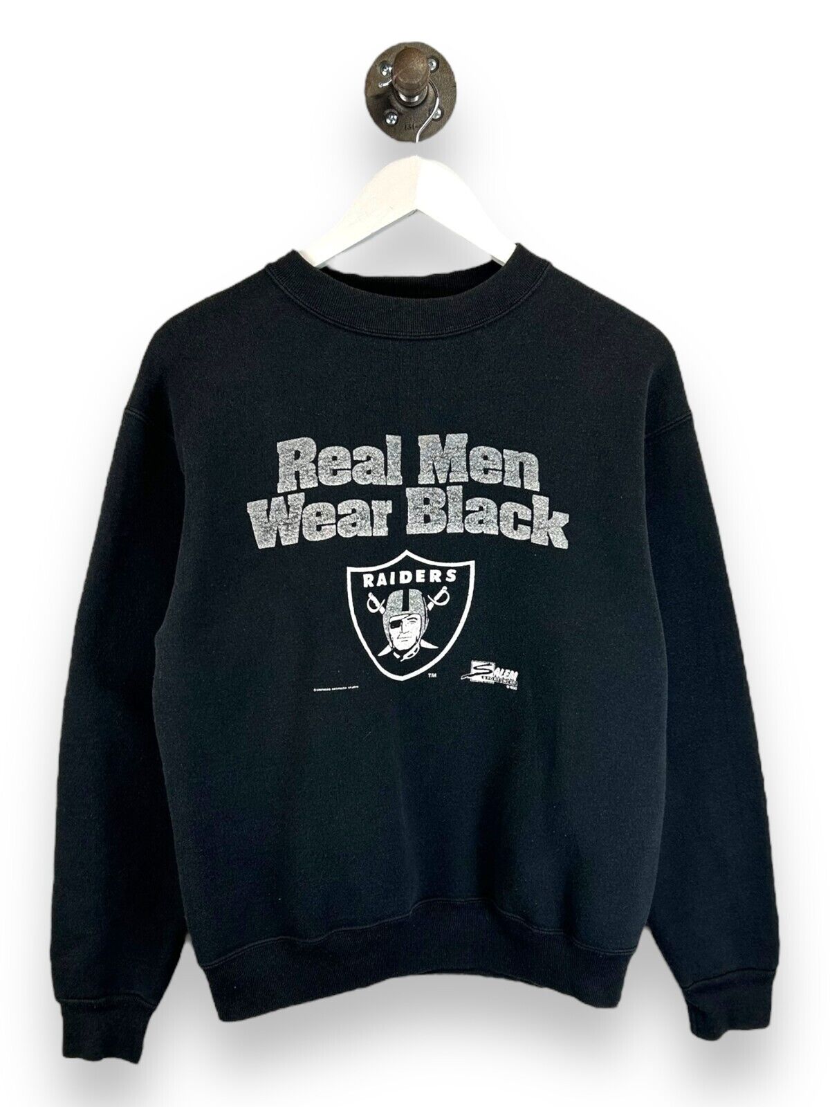 VTG 1990 Oakland Raiders NFL Real Men Wear Black Graphic Sweatshirt Sz Medium