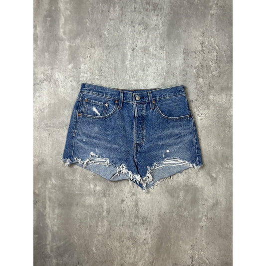 Levis 501 Red Tab Dark Wash Denim Short Shorts Size 32 Blue
