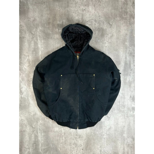 Vintage Tough Duck Quilted Lined Canvas Workwear Hooded Jacket Size XL
