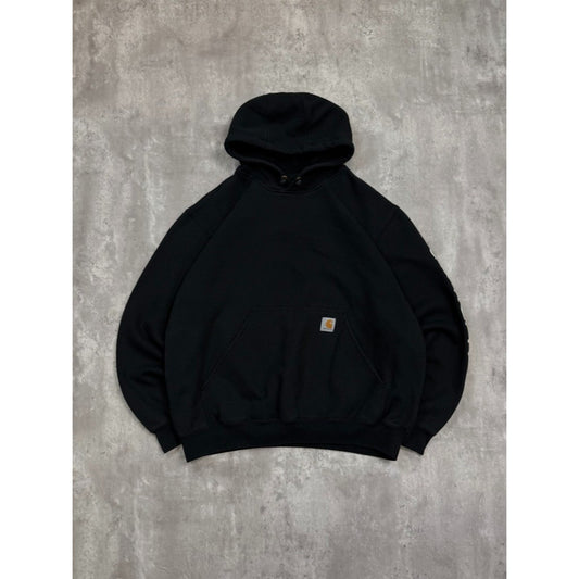 Vintage Carhartt Sleeve Spellout Workwear Hooded Sweatshirt Size Large Black