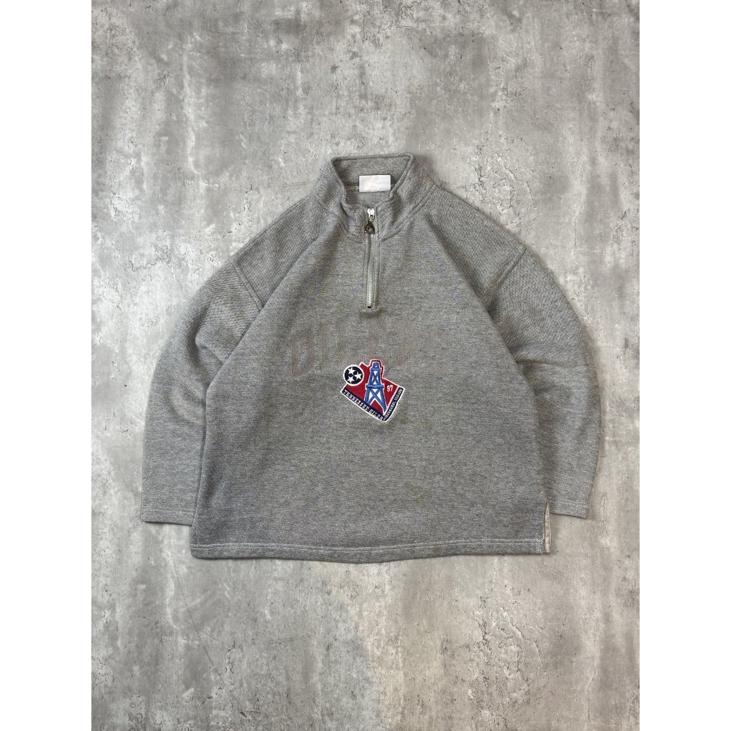 Vintage 90s Tennessee Oilers NFL Embroidered Spellout 1/2 Zip Sweatshirt Size XL