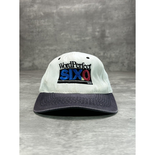 Vintage 90s Wordperfect Six.0 Embroidered Spellout Snapback Hat OSFA White