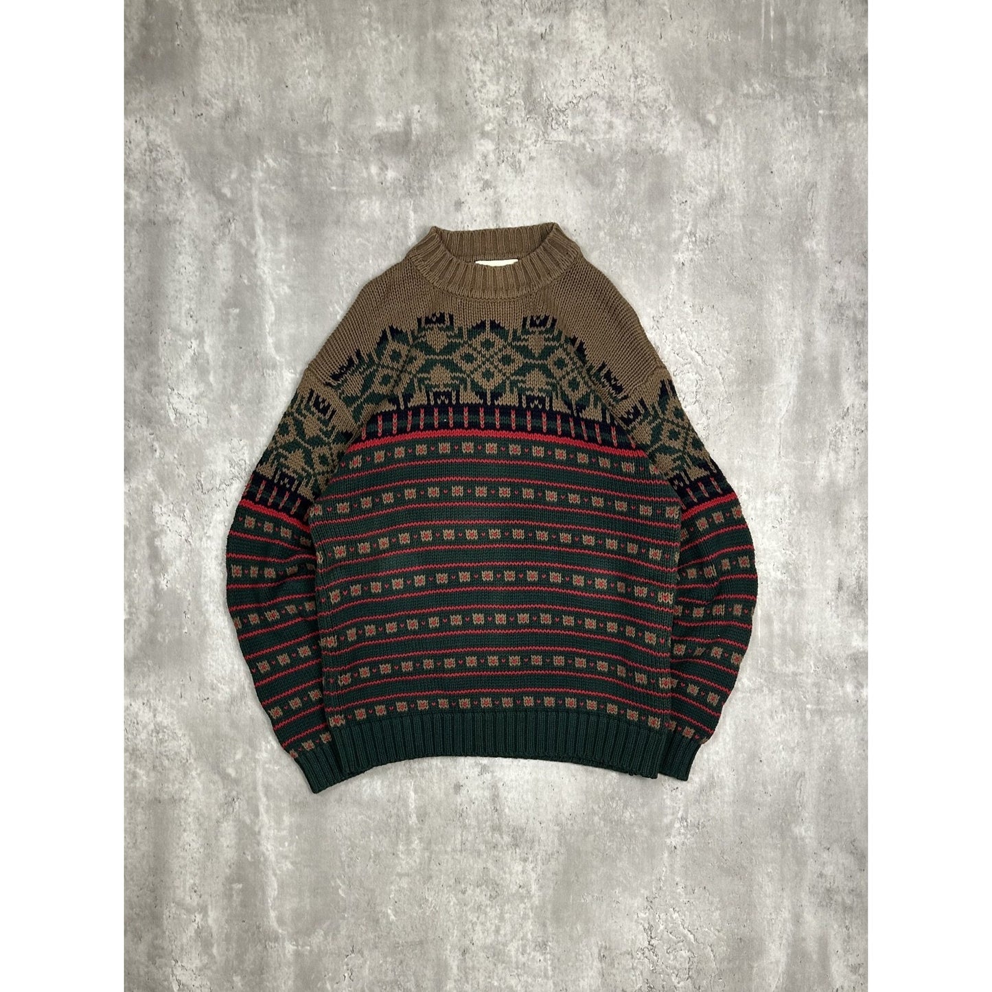 Vintage Eddie Bauer Snowflake Striped Print Pullover Knit Sweater Size Large