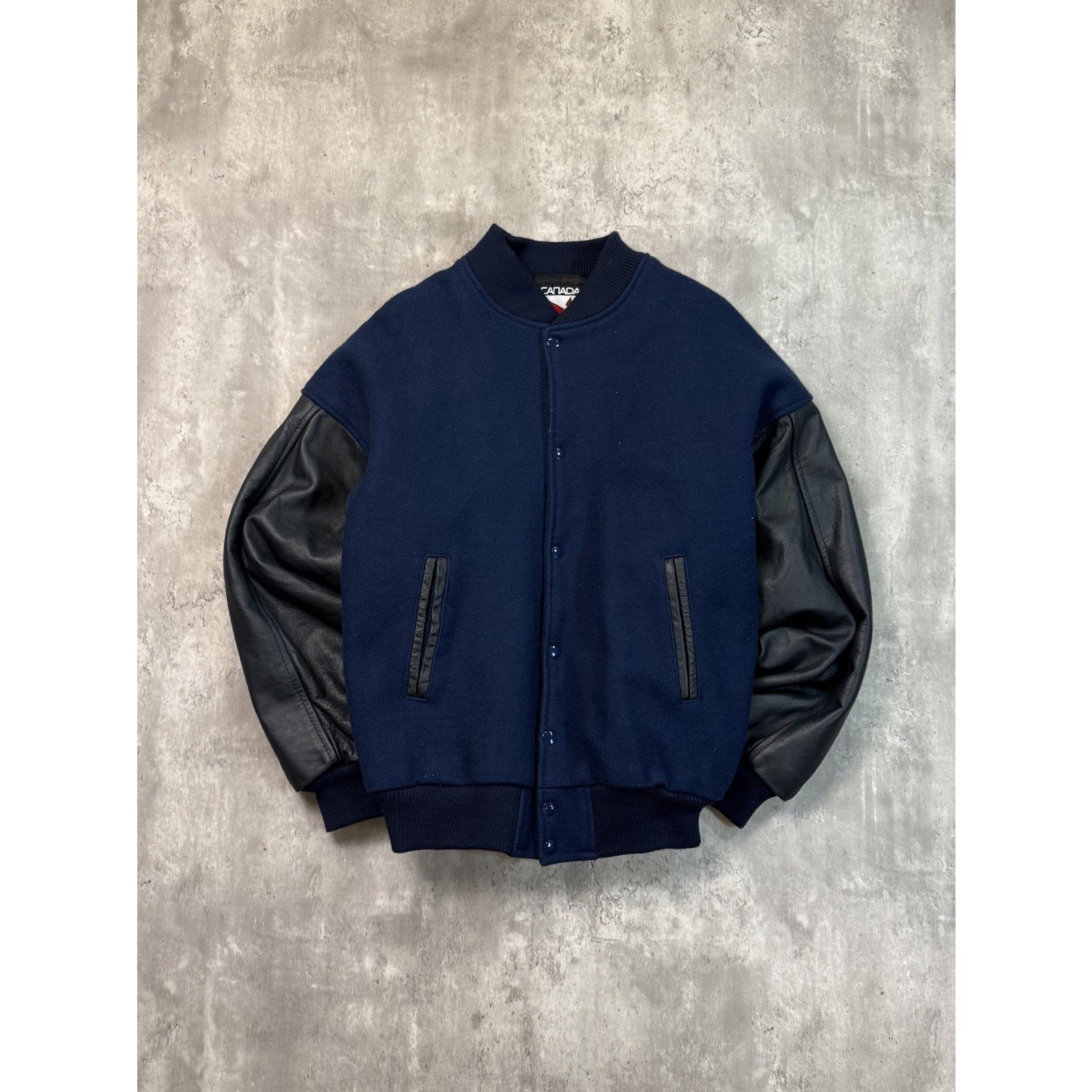 90s Canada Sportswear Varsity Style Leather Sleeve Bomber Jacket Size Large