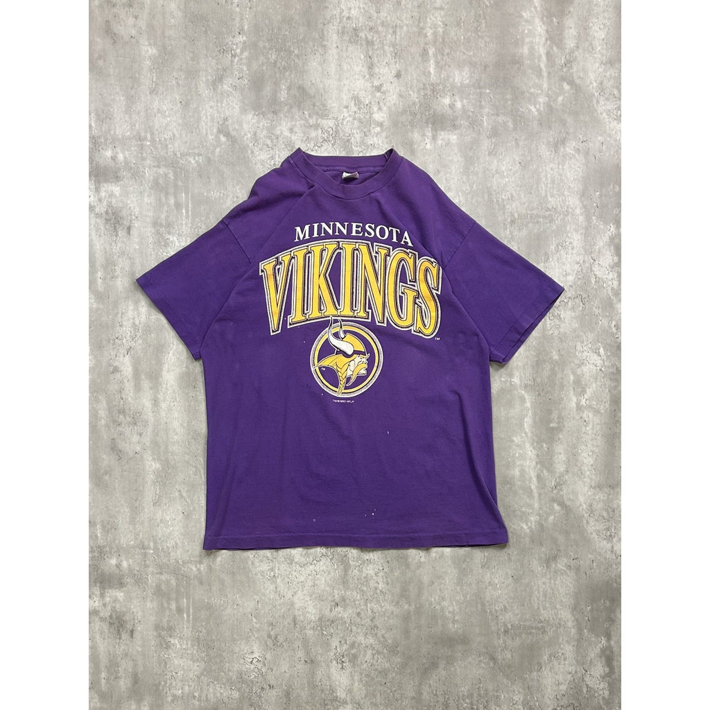 Vintage 1993 Minnesota Vikings NFL Spellout Graphic Button Up Shirt Size XL