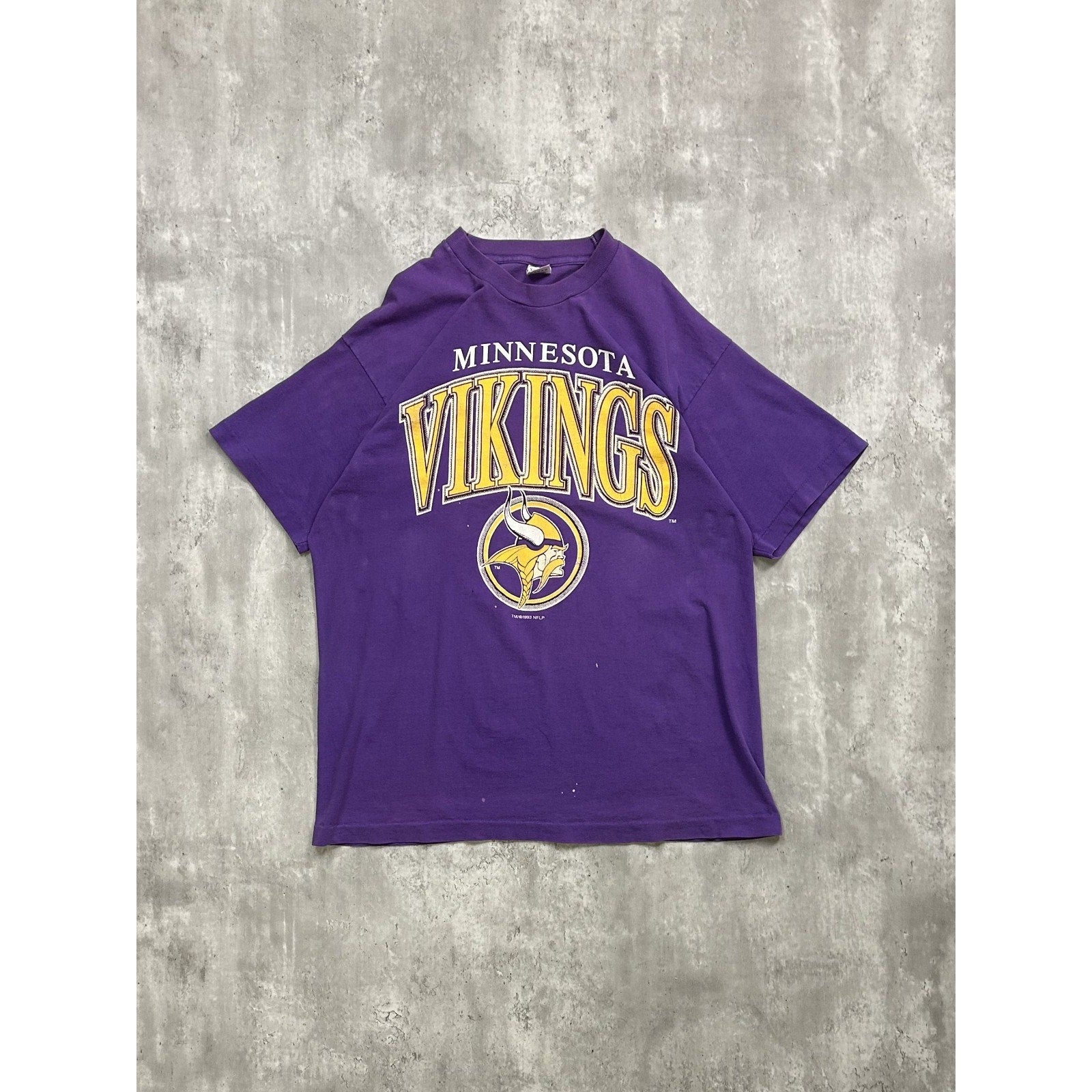 Vintage 1993 Minnesota Vikings NFL Spellout Graphic Button Up Shirt Size XL