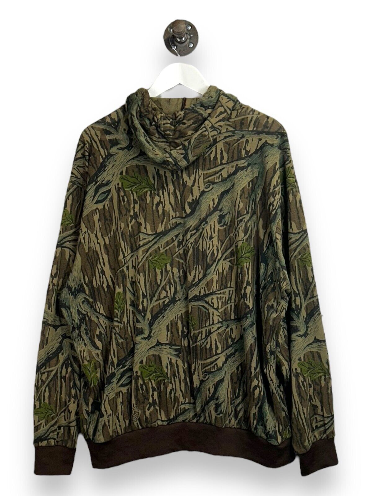 Vintage Mossy Oak Tree Stand Camo Full Zip Hooded Hunting Sweatshirt Size XL