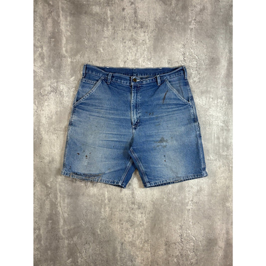 Vintage Carhartt Medium Wash Denim Workwear Carpenter Shorts Size 36 Blue