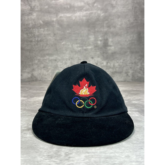 Vintage 90s Canada Olympics Embroidered Logo Strapback Hat OSFA Black