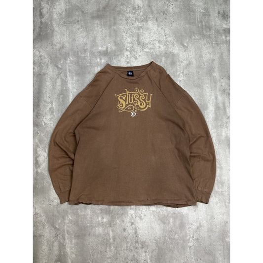 Vintage Stussy Earth tone Spellout Graphic Long Sleeve T-Shirt Size XL