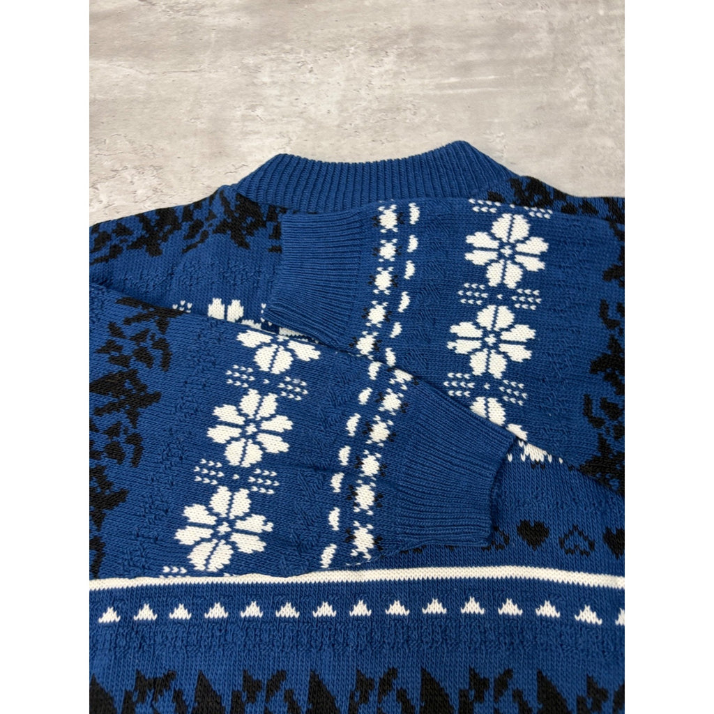 Vintage 90s Abstract Flower Striped Pullover Ribbed Knit Sweater Size Medium