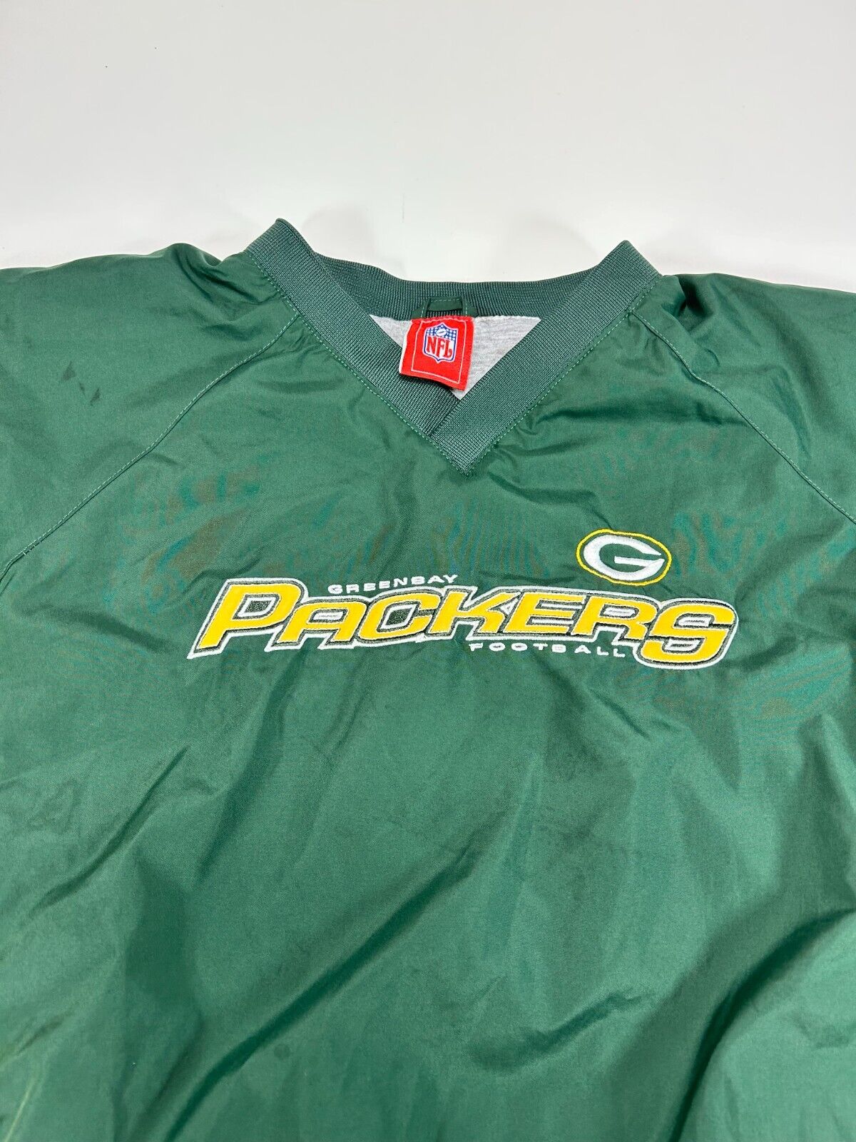 Green Bay Packers Embroidered Spellout Pullover Windbreaker Jacket Size Medium