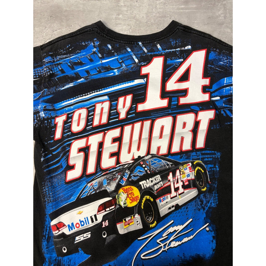 Vintage Tony Stewart #14 Nascar All Over Print Racing T-Shirt Size Large