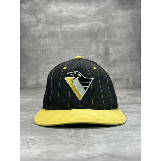 VTG 90s Pittsburgh Penguins NHL Embroidered Pinstripe Hockey Snapback Hat OSFA