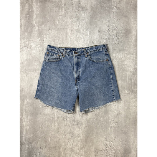 Vintage Levis 555 Red Tab Relaxed Fit Medium Wash Denim Shorts Size 34