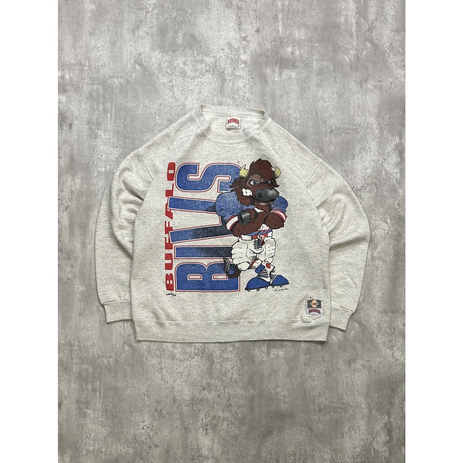 1994 Buffalo Bills NFL Cartoon Mascot Graphic Football Sweatshirt Size Large