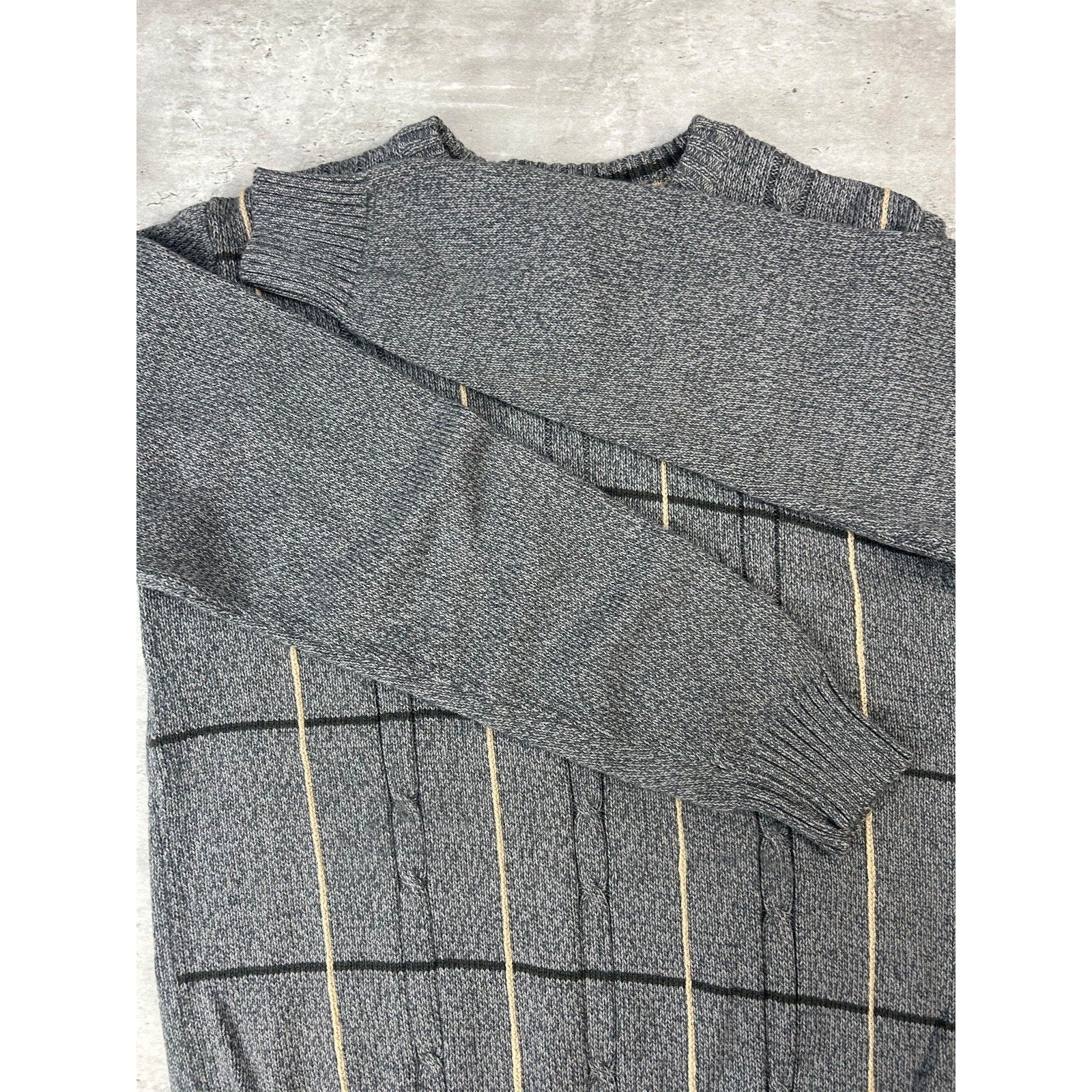 Vintage 90s Striped Print Pullover Ribbed Knit Sweater Size Medium