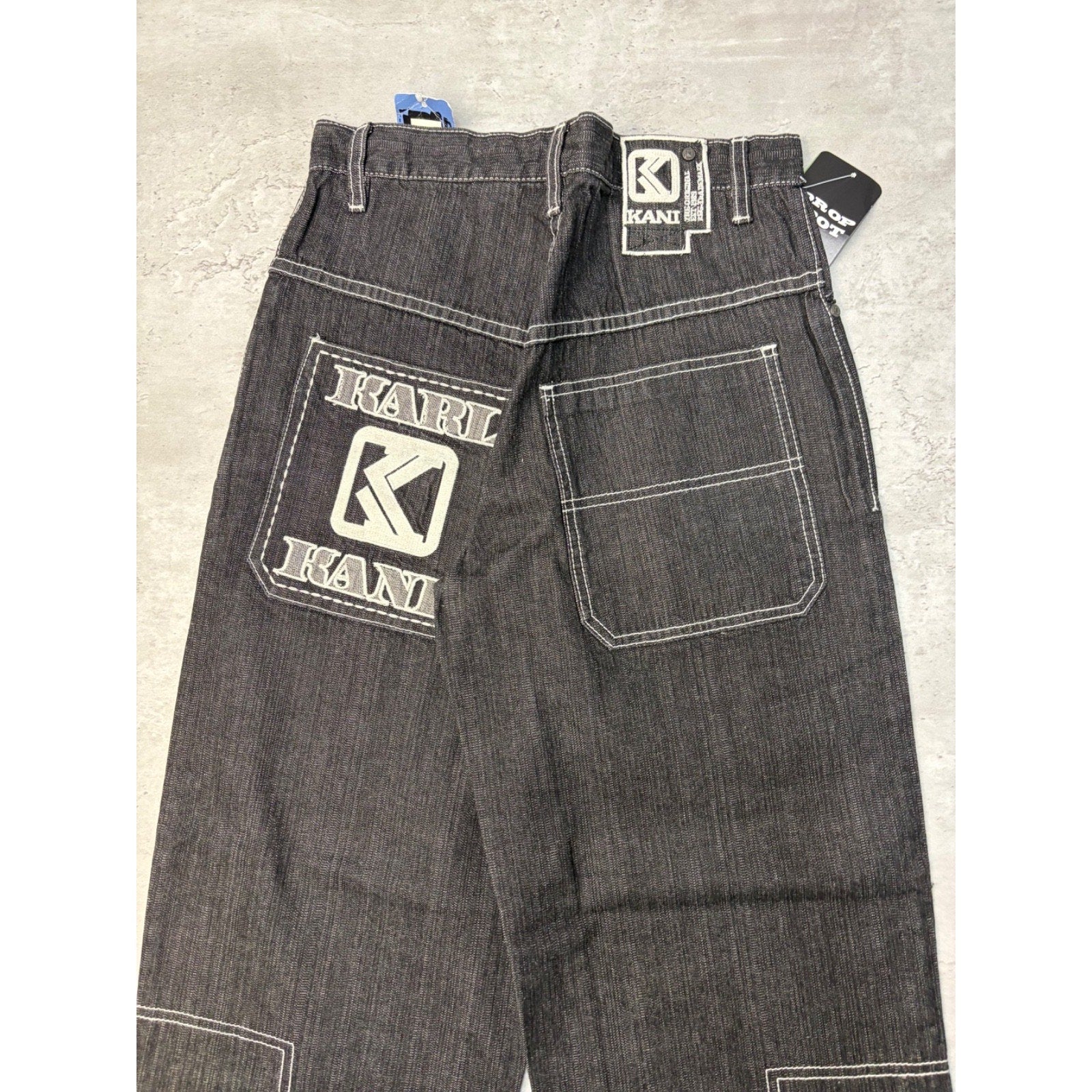 Vintage Y2K Womens Kani Embroidered Spellout Black Wash Denim Pants Size 28x29