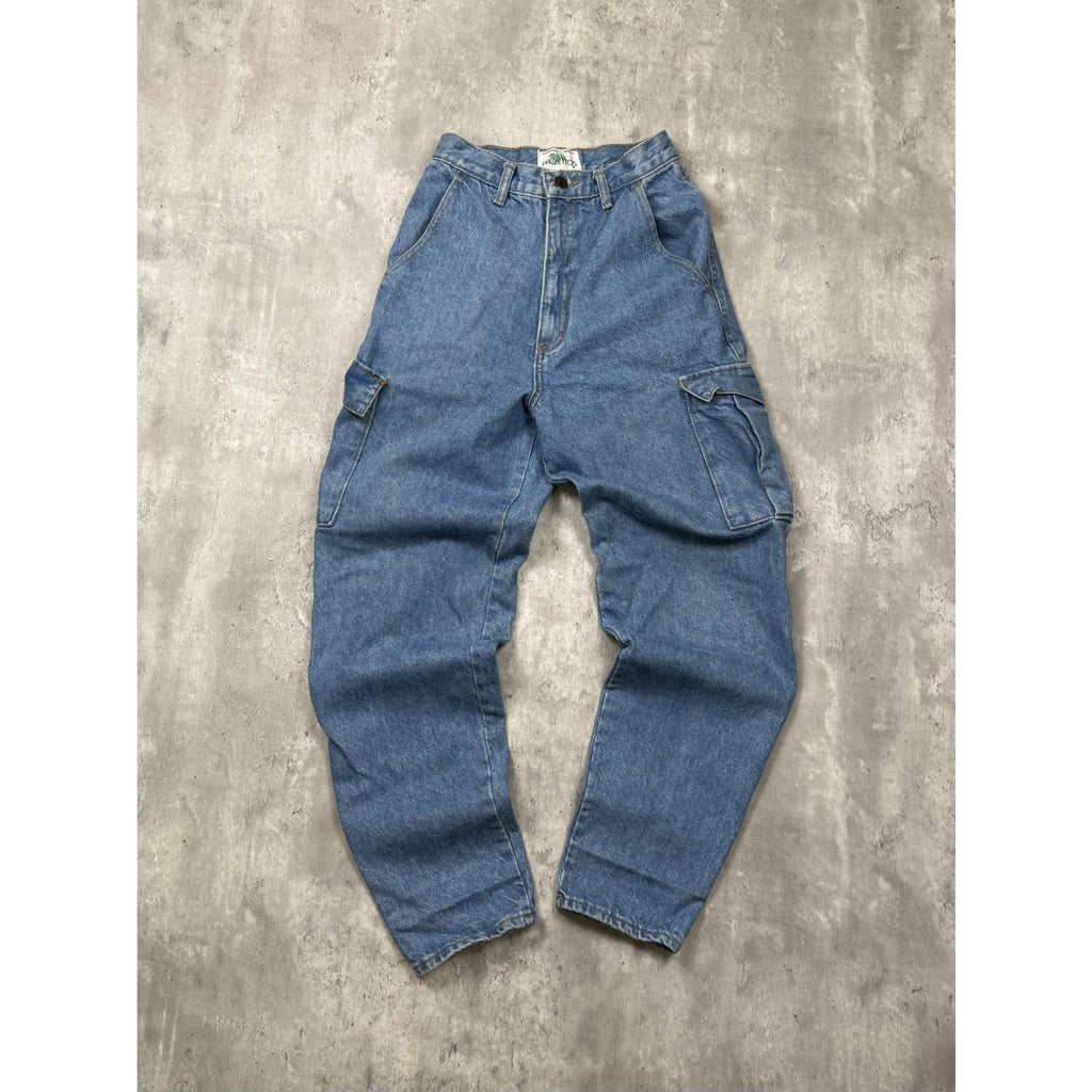Vintage 90s Womens Palmettos Medium Wash Denim Cargo Pants Size 25