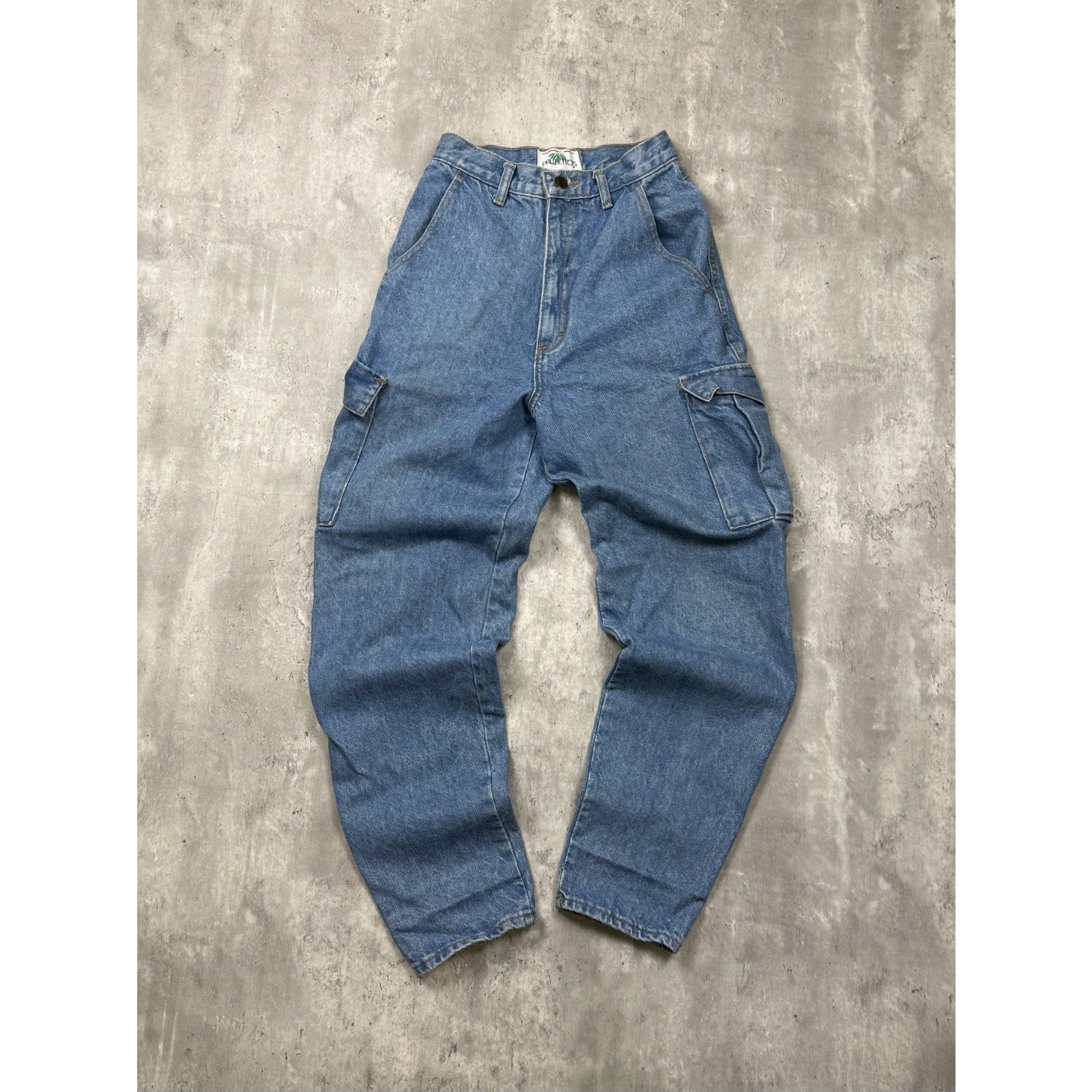 Vintage 90s Womens Palmettos Medium Wash Denim Cargo Pants Size 25