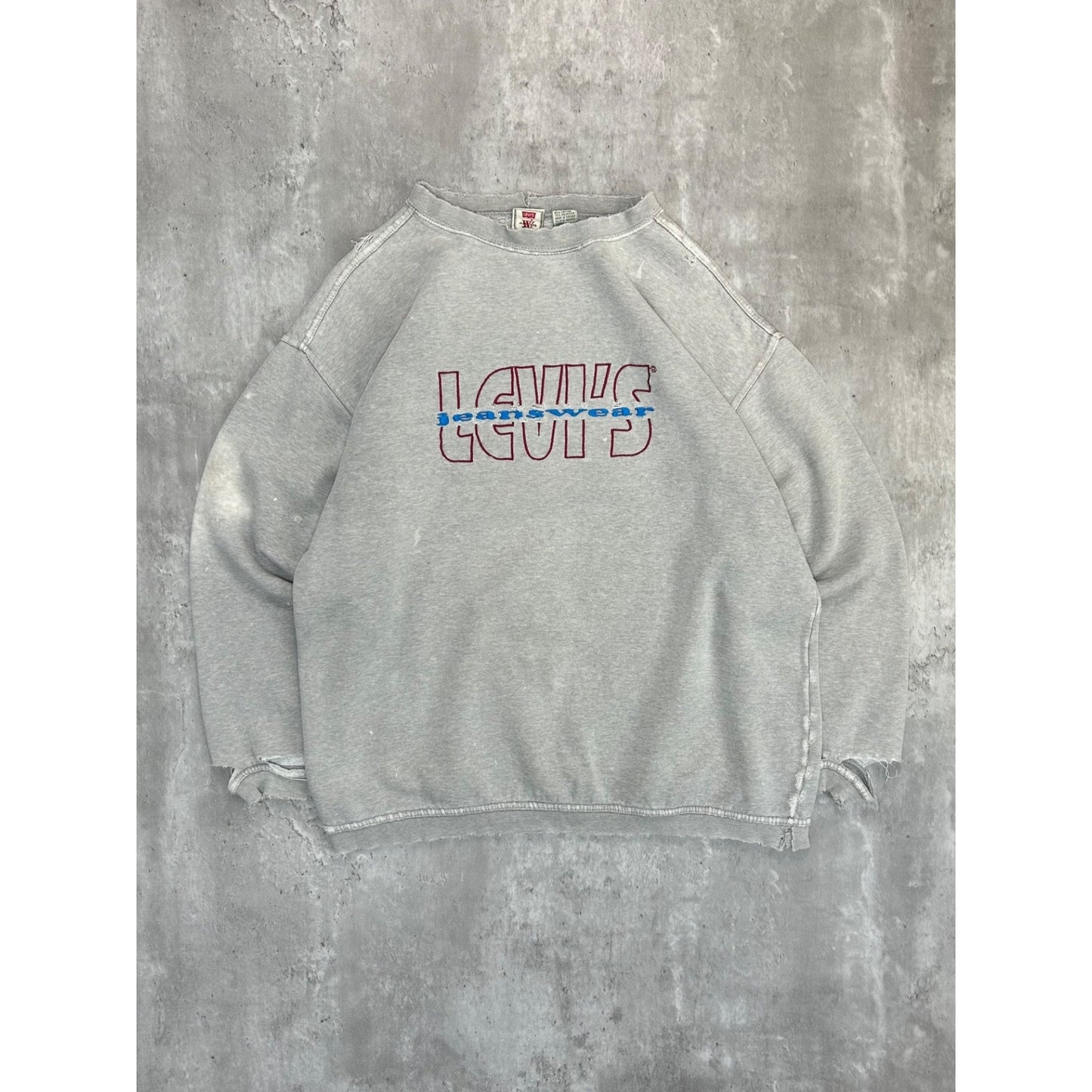 Vintage 90s Levis Jeanswear Embroidered Spellout Graphic Sweatshirt Size Medium