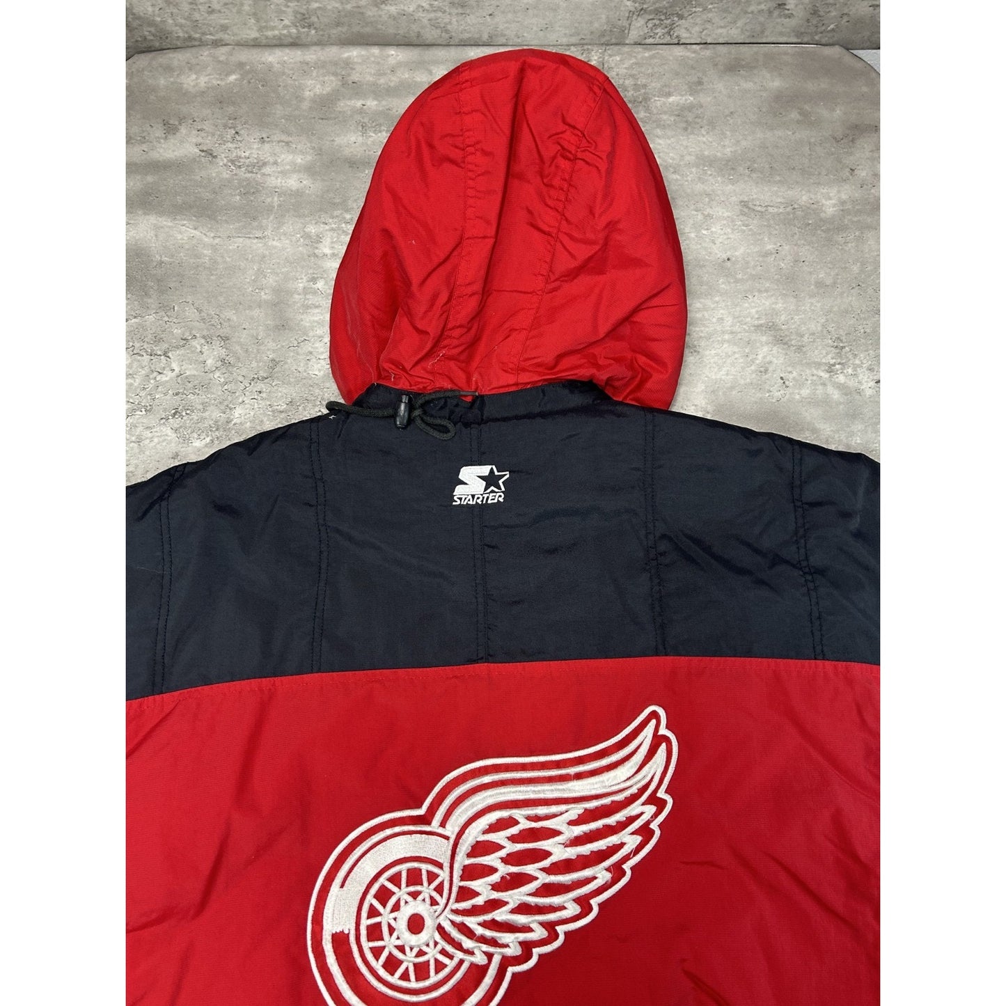 Vintage 90s Detroit Red Wings NHL 1/2 Zip Insulated Starter Jacket Size Large