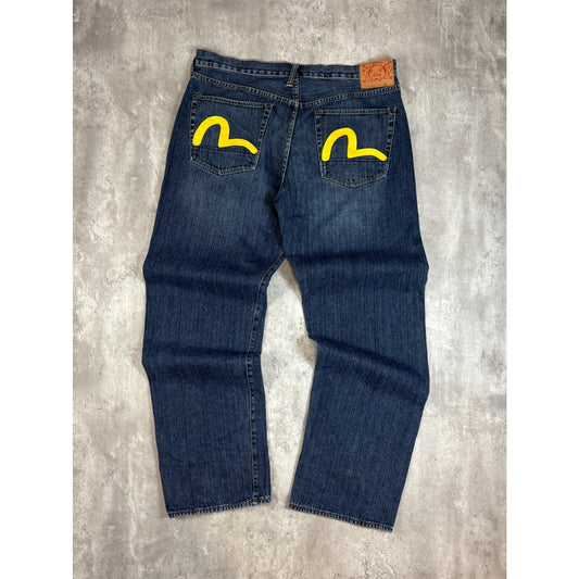 Vintage Y2K Evisu Embroidered Arches Dark Wash Denim Pants Size 40 Blue