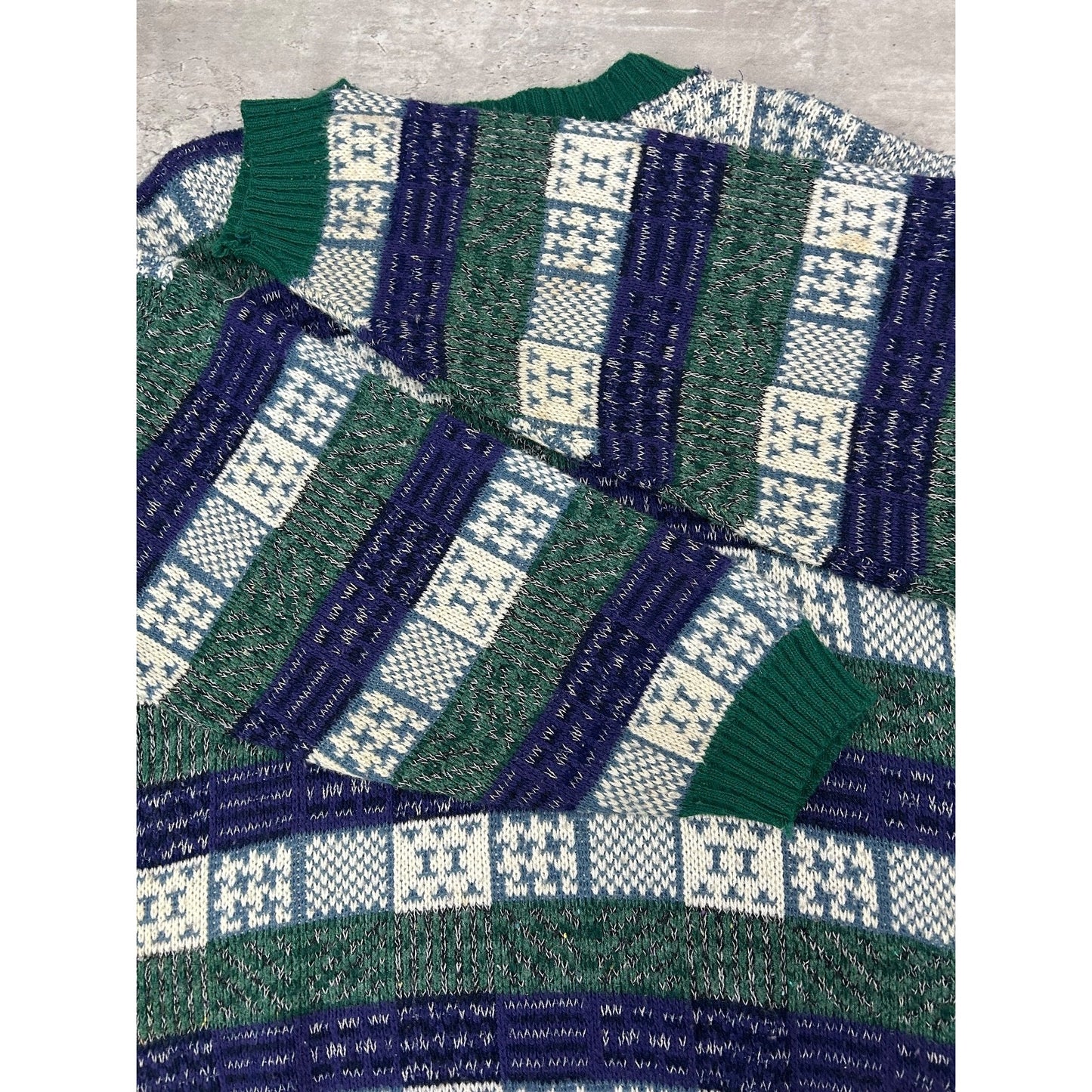 Vintage 90s Checkered Striped Print Pullover Knit Sweater Size Large