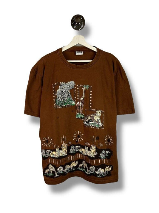 Vintage Nature Wilderness Safari Wildlife Graphic T-Shirt Size XL Brown