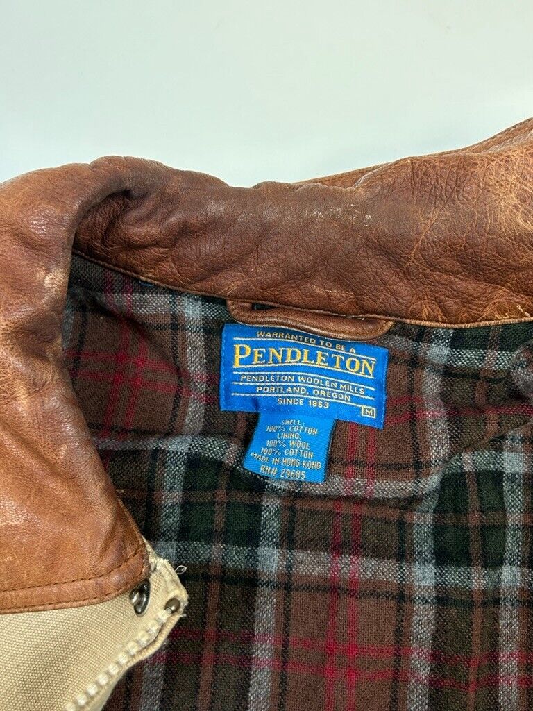 Vintage Pendleton Plaid Lined Canvas Barn Chore Full Zip Jacket Size Medium