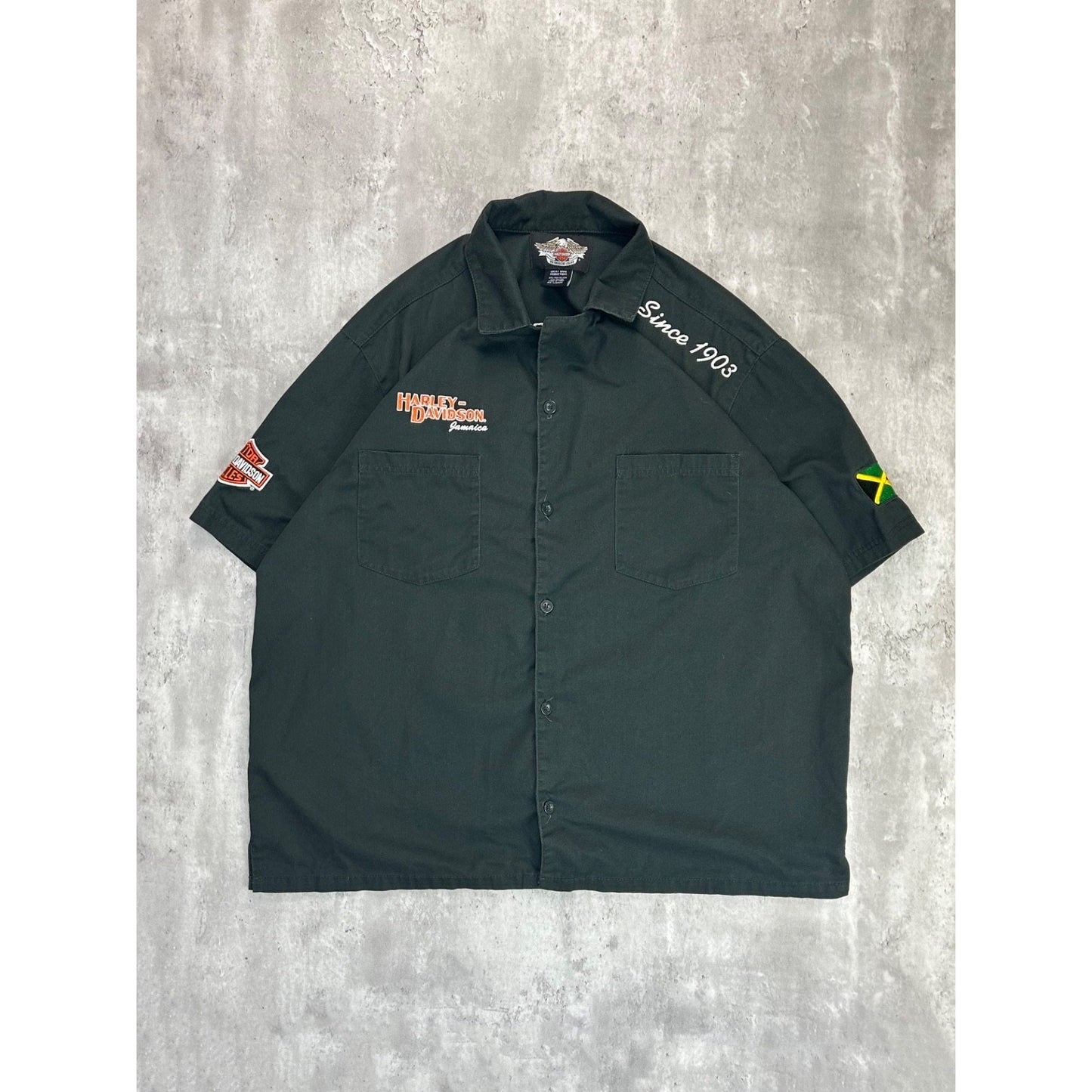 Harley Davidson Jamaica Embroidered Short Sleeve Button Up Shirt Size 2XL