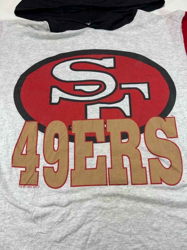 Vintage 1993 San Fransisco 49ers NFL Big Graphic Hooded T-Shirt Size Large 90s