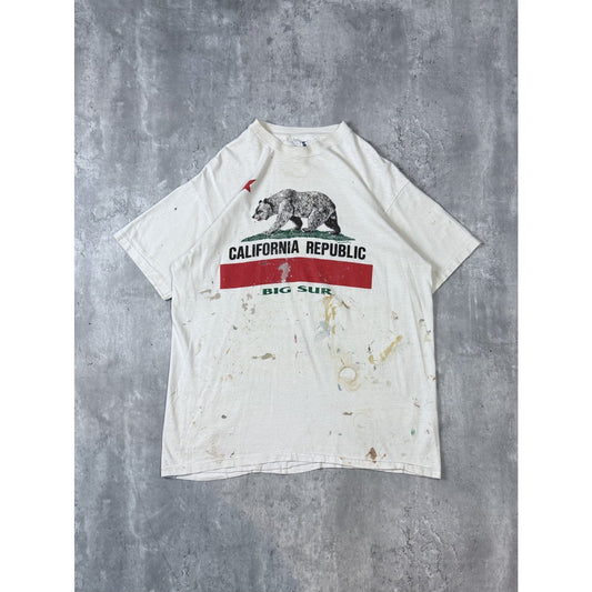 Vintage 90s California Republic Distressed Graphic T-Shirt Size XL White