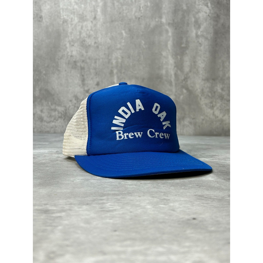 Vintage 80s/90s India Oak Brew Crew Spellout Graphic Trucker Snapback Hat OSFA